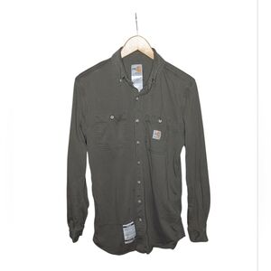 Carhartt FR Flame Resistant FORCE Button Up Work Shirt Men's Small Green